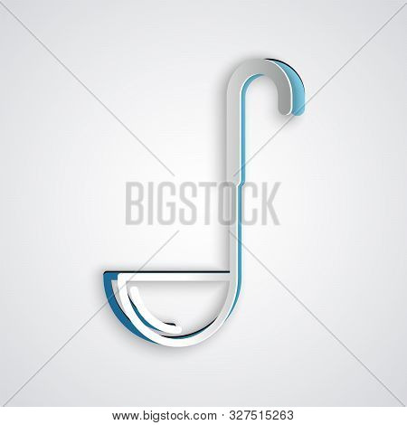 Paper Cut Kitchen Ladle Icon Isolated On Grey Background. Cooking Utensil. Cutlery Spoon Sign. Paper