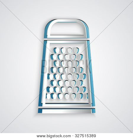 Paper Cut Grater Icon Isolated On Grey Background. Kitchen Symbol. Cooking Utensil. Cutlery Sign. Pa