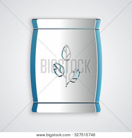 Paper Cut Fertilizer Bag Icon Isolated On Grey Background. Paper Art Style. Vector Illustration