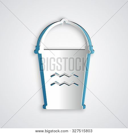 Paper Cut Bucket Icon Isolated On Grey Background. Paper Art Style. Vector Illustration