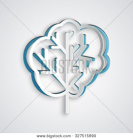 Paper Cut Tree Icon Isolated On Grey Background. Forest Symbol. Paper Art Style. Vector Illustration