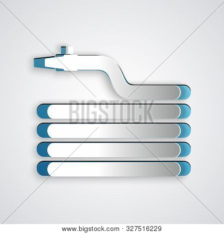 Paper Cut Garden Hose Or Fire Hose Icon Isolated On Grey Background. Spray Gun Icon. Watering Equipm