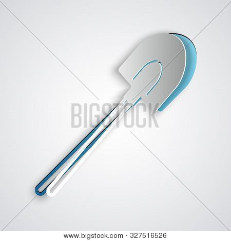 Paper Cut Garden Shovel Icon Isolated On Grey Background. Gardening Tool. Tool For Horticulture, Agr