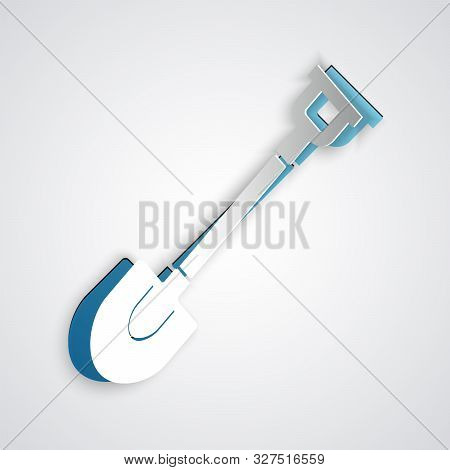 Paper Cut Garden Shovel Icon Isolated On Grey Background. Gardening Tool. Tool For Horticulture, Agr