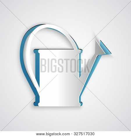 Paper Cut Watering Can Icon Isolated On Grey Background. Irrigation Symbol. Paper Art Style. Vector 