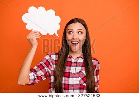 I Can Share Important Knowledge Concept. Close Up Photo Of Intelligent Girl Having Many Thoughts Hol