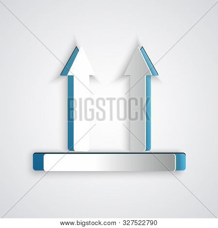Paper Cut This Side Up Icon Isolated On Grey Background. Two Arrows Indicating Top Side Of Packaging