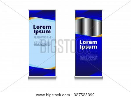 Business Roll Up Standee Design Banner Abstract Blue Gold Background