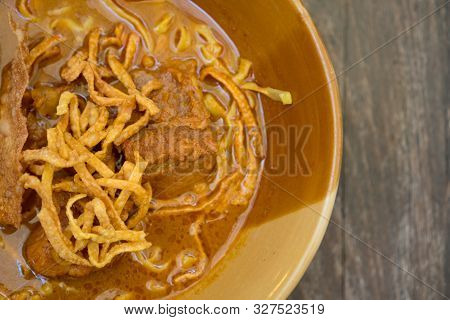 Curried Noodle Soup With Braised Pork Thailand Call Khao Soi. Khao Soi Traditional Thai Food