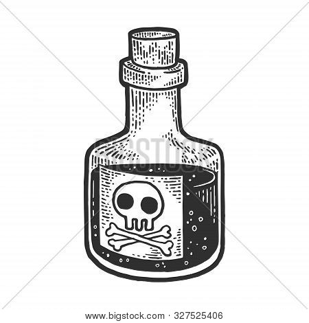 Poison Venom Bottle With Skull And Crossbones Sketch Engraving Vector Illustration. T-shirt Apparel 