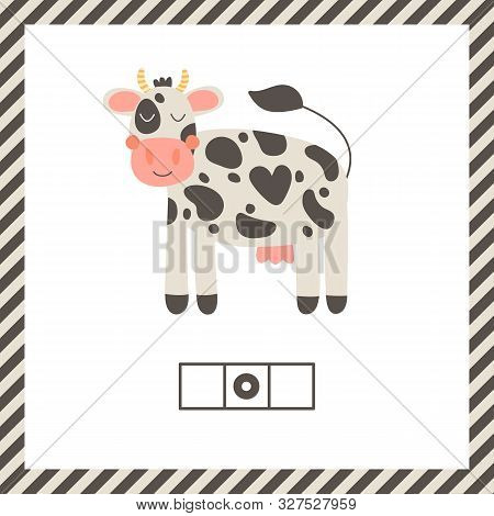 Cute Funny Farm Animal For Kids. Nursery Print Cartoon Cow. Black, White And Pink. Educational Logic