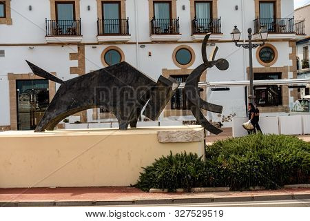 Denia, Valenciana, Spain - Sept 23 2019 : Streets Of Denia With Tourists Wandering Around.