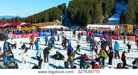 Bansko, Bulgaria - December 12, 2015: Bunderishka Polyana, People Participating In Game Treasure Hun