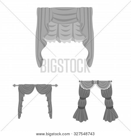 Vector Design Of Interior And Cornice Sign. Set Of Interior And Drapes Stock Vector Illustration.