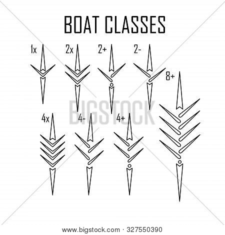 Rowing Boat Icon Set Isolated Whit Names
