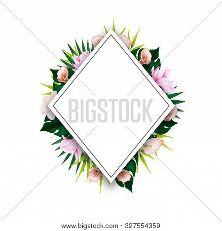 Watercolor Floral Card With Green Branchs. Hand Drawn Illustration. Wedding Frame. Bouquet With Anth