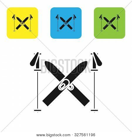 Black Ski And Sticks Icon Isolated On White Background. Extreme Sport. Skiing Equipment. Winter Spor