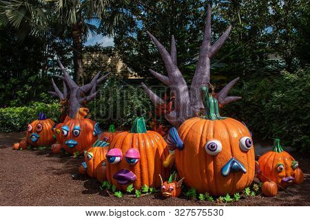 Orlando, Florida. September 21, 2019. Halloween Decorations At Seaworld 105
