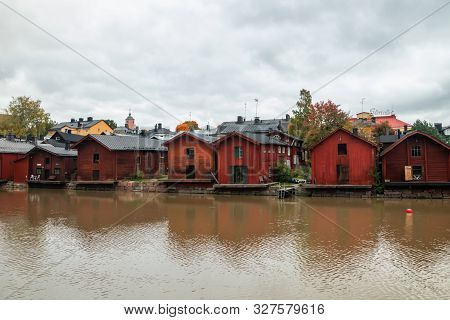 Porvoo, Finland - 2 October 2019: View Of Old Porvoo, Finland. Beautiful City Autumn Landscape With