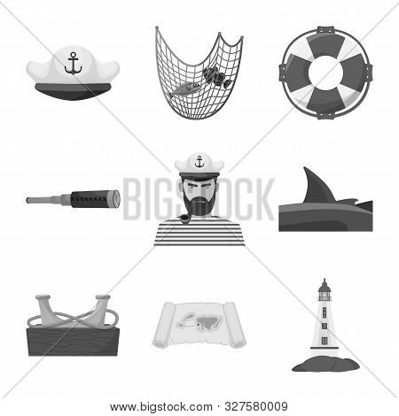 Vector Illustration Of Vintage And Nautical Icon. Set Of Vintage And Attributes Vector Icon For Stoc