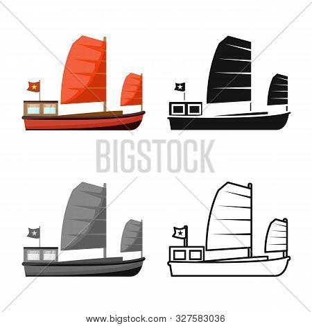 Vector Illustration Of Ship And Vietnamese Sign. Collection Of Ship And Boat Stock Vector Illustrati