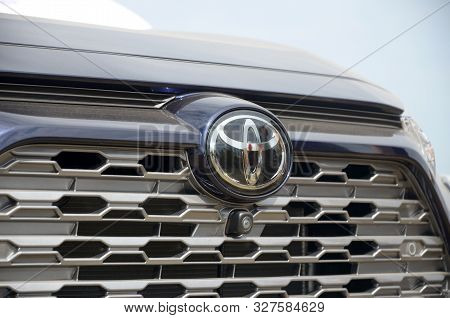 Kharkov, Ukraine - August 31, 2019: Toyota Logo Close Up. Toyota Motor Corporation Is Japanese Multi