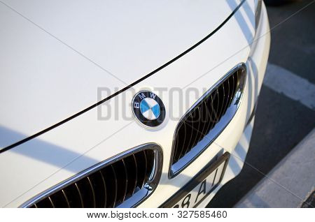 Kharkov, Ukraine - September 24, 2019: Front View Of White Bmw Car With Company Logo