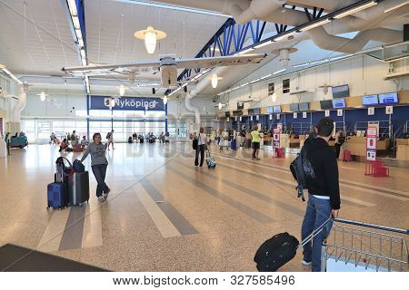 Nykoping, Sweden - August 22, 2018: Passengers Visit Skavsta Airport In Sweden. Skavsta Is A Low Cos