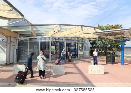 Nykoping, Sweden - August 22, 2018: Passengers Visit Skavsta Airport In Sweden. Skavsta Is A Low Cos