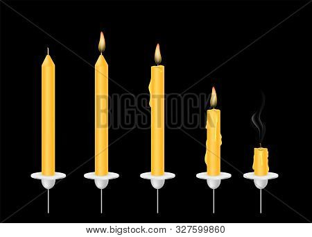 Candle In Various Conditions. Vector Illustration On A Transparent Background.