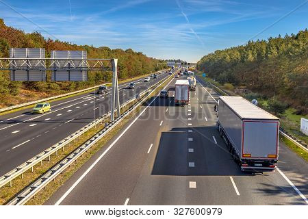 Afternoon Motor Traffic On The A12 Motorway Seen From Above. This Is One Of The Bussiest Highways In