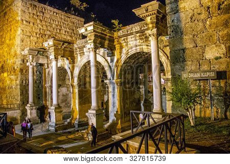 Adrian Gates Of Old Town At Night Kaleichi Antalya Turkey 24 September 2019