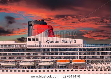 Bridgetown, Barbados - December 2, 2017: Rms Queen Mary 2 Is The Largest Ocean Liner Ever Built, Hav