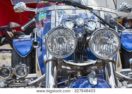 Pontarlier - Bourgogne Franche Comté France - June 16th 2019 - The Sun Shines Over A Head Light On A