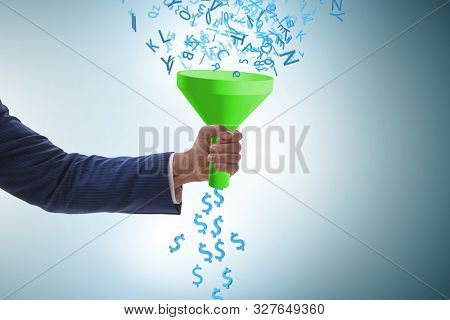 Data monetization concept with funnel and businessman