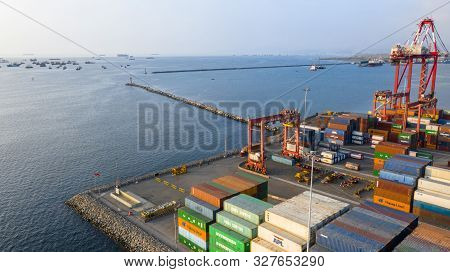 Callao, Lima / Peru - October 13 2019: View Of Dock And Containers In The Port Of Callao
