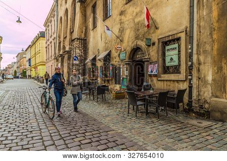 Kazimierz Krakow Poland. May 7 2019. A Street Scene In Kazimierz In Krakow
