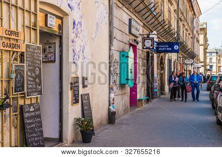 Kazimierz Krakow Poland. May 7 2019. A Street Scene In Kazimierz In Krakow