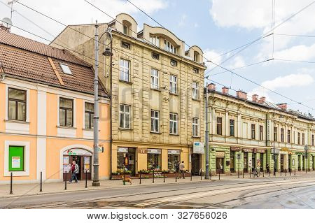 Krapodgrze Krakow Poland. May 7 2019. A Street Scene In Podgrze In Krakow