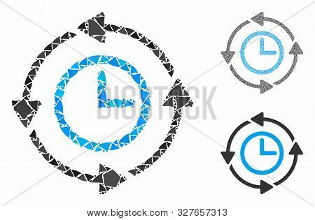 Wayback Clock Mosaic Of Ragged Parts In Various Sizes And Color Tints, Based On Wayback Clock Icon. 