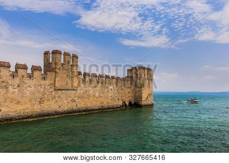 Castle on Lake Garda in Sirmione Italy - architecture background