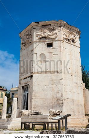 Tower Of The Winds Or The Horologion Of Andronikos Kyrrhestes An Octagonal Pentelic Marble Clocktowe