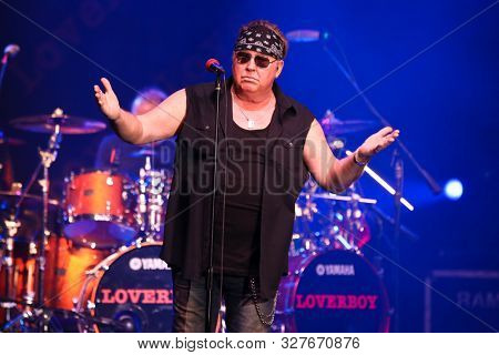 HUNTINGTON - OCT 10: Mike Reno of Loverboy performs in concert at the Paramount on October 10, 2019 in Huntington, New York.