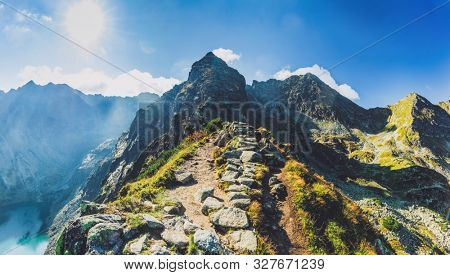 Hiking trail in Tatra mountains in Poland. Towards Koscielec peak
