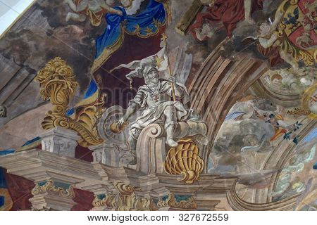 SAMOBOR, CROATIA - MARCH 03, 2018: Saint Florian, fresco in the church of Assumption in Samobor, Croatia