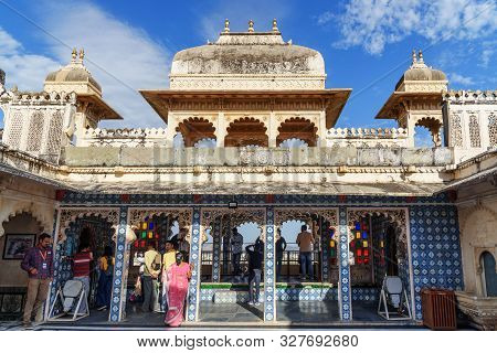 Udaipur, India - February 17, 2019: Courtyard Of City Palace In Udaipur Rajasthan