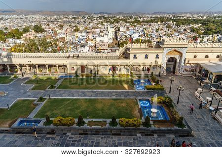 Udaipur, India - February 17, 2019: Courtyard Of City Palace In Udaipur Rajasthan