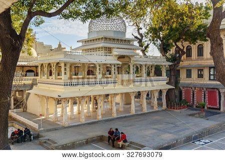 Udaipur, India - February 17, 2019: Chowmukha Pavilion Of City Palace In Udaipur. Rajasthan