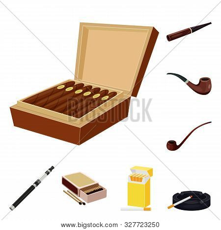 Vector Design Of Cigarette And Tobacco Logo. Set Of Cigarette And Nicotine Stock Vector Illustration