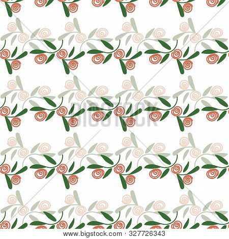 A Seamless Vector Decorative Pattern With Simple Doodle Roses. Romantic Surface Print Design Great F